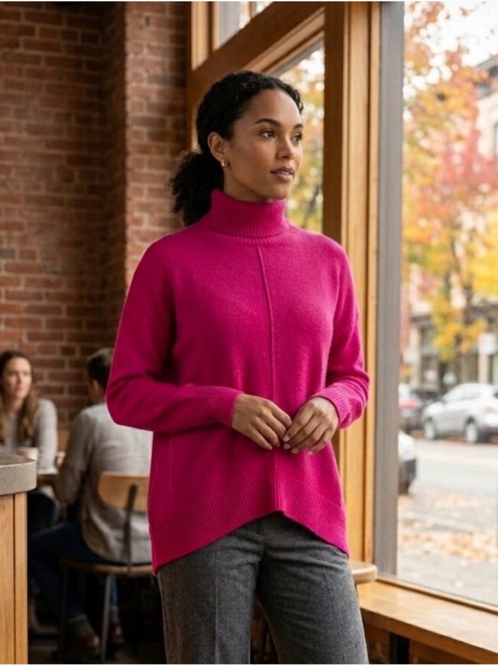 Anthropologie Turtleneck Knit Sweater - Hot Pink
